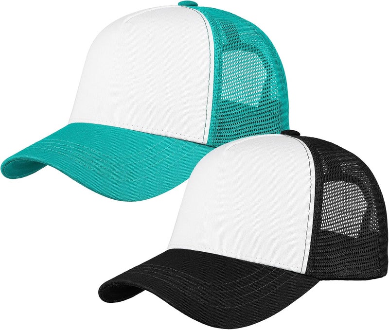Falari 5-Panel Mesh Baseball Cap, Trucker Hat, Structured Plain Design, Cotton, Adjustable Size - Image 1